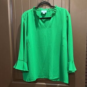 CeCe Vibrant Green Ruffle Sleeve Blouse